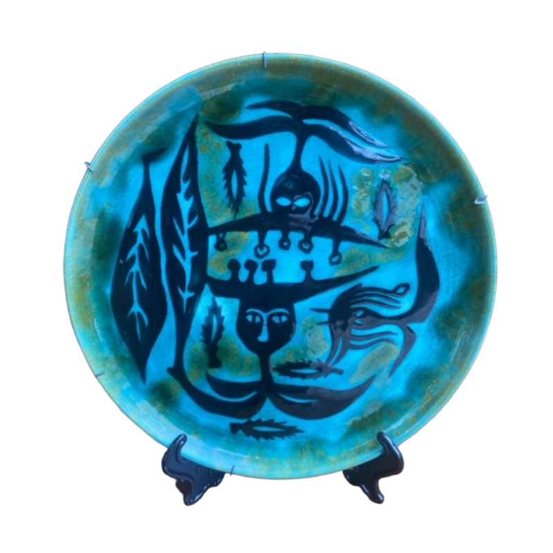 Assiette bleu vert de Jean Lurçat atelier Sant Vicens