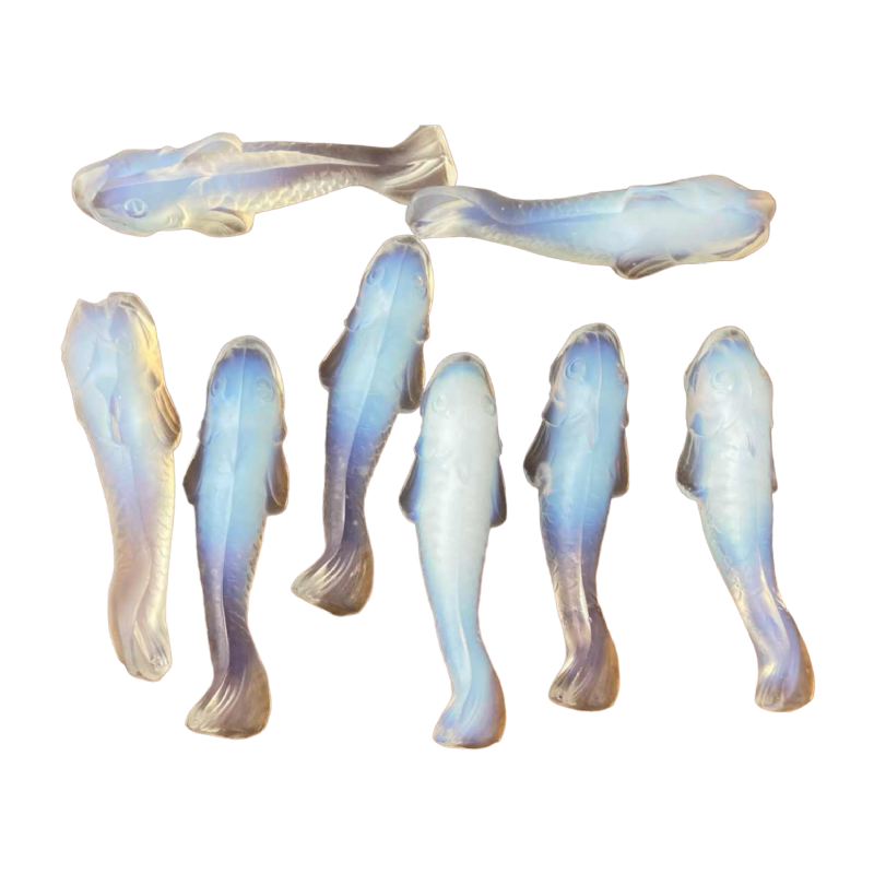 8 Porte-couteaux Verre Opalescent Signé Danielo France