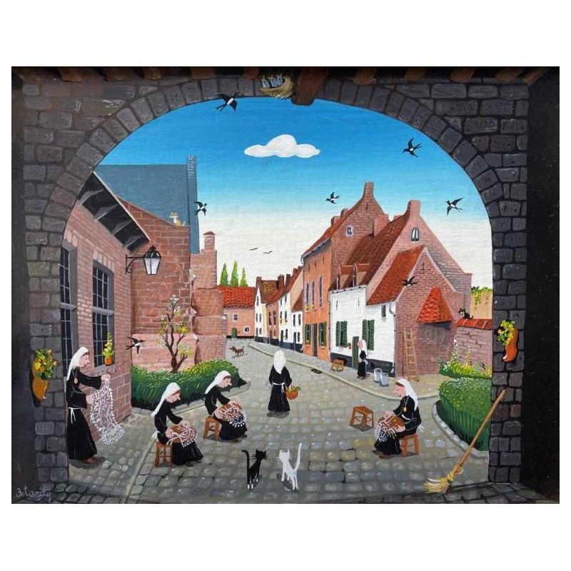 Marie-Louise Batardy (1943-) « Le Beguinage de Diest » hst 24x30 cm
