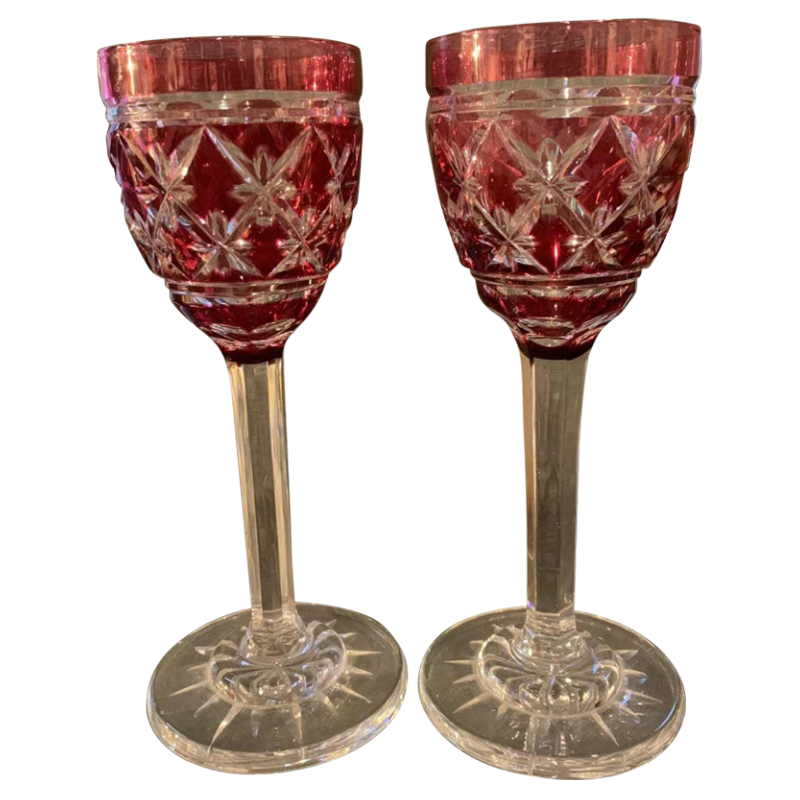 2 verres cristal taillé Val Saint-Lambert création Joseph Simon vers 1925
