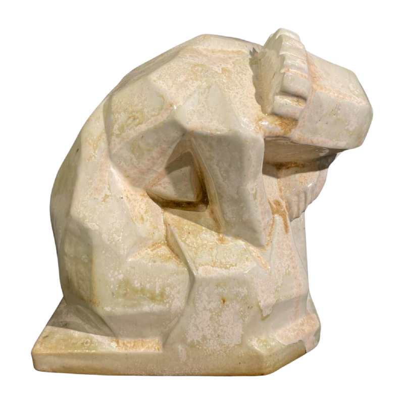 ANGELO HECQ pour ROGER GUERIN 'Femme nue assoupie' sculpture cubiste blanche ben grès salé grand feu, ca 1930