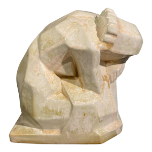 ANGELO HECQ pour ROGER GUERIN 'Femme nue assoupie' sculpture cubiste blanche ben grès salé grand feu, ca 1930