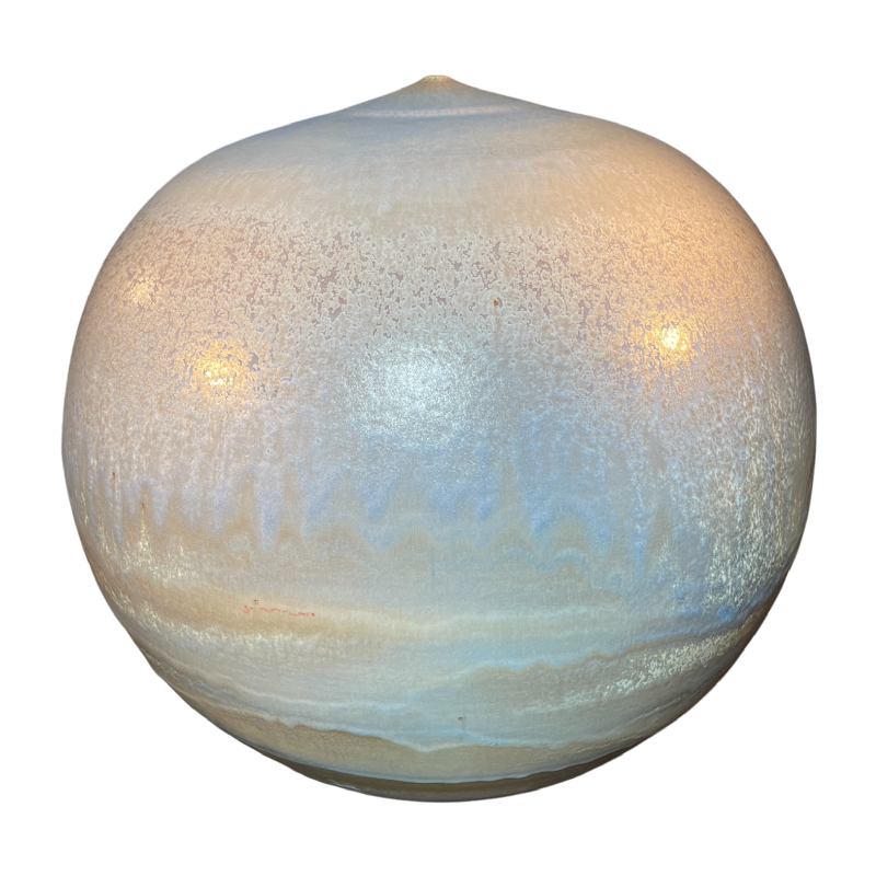 ANTONIO LAMPECCO, Important vase " Boule "43cm en céramique, émail bleu