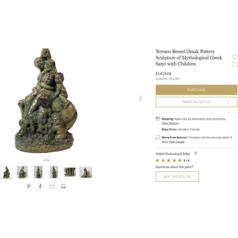 BEESEL TERRACO DRAAK Sint Joris, Stoneware Sculpture, Centaur and Putti 1940s