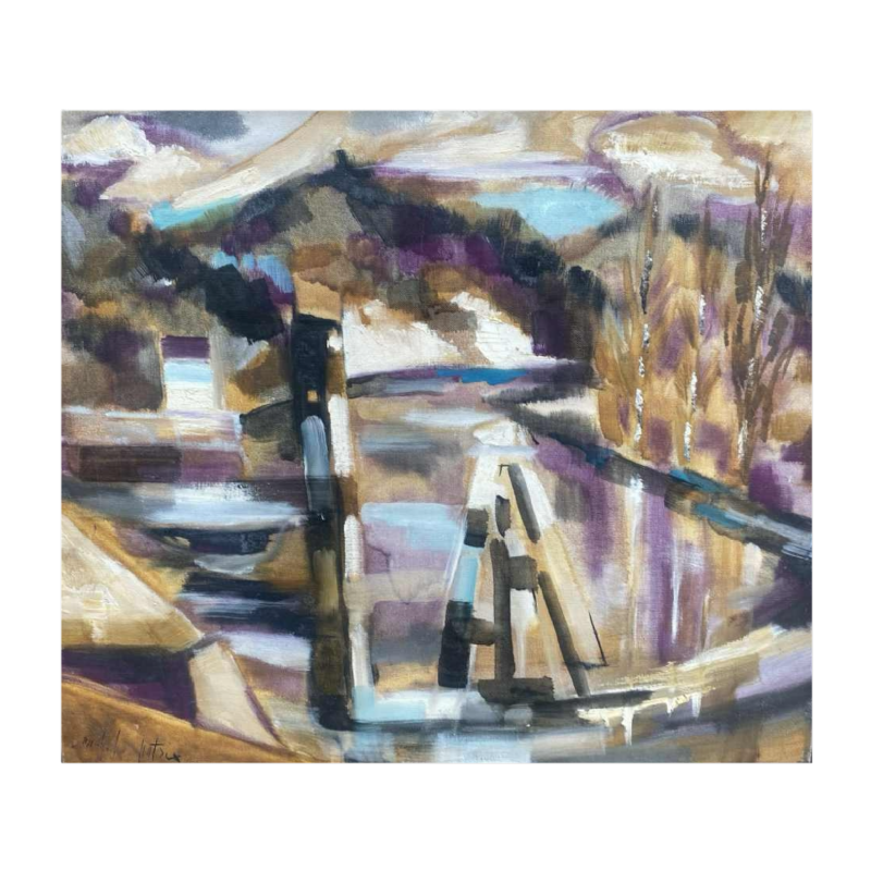 Michel Patrix, tableau abstrait de la ville Duclair, peinture huile sur toile, 20ème siècle