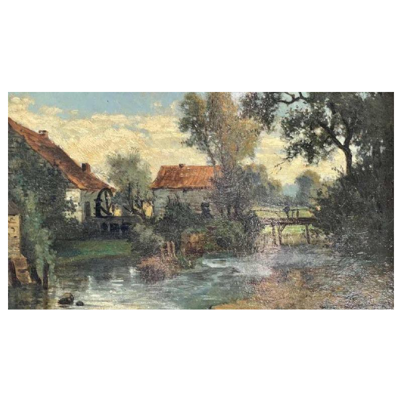Auguste DANDOY (1839-1893): « Paysage mosan » hsp 22x35 cm
