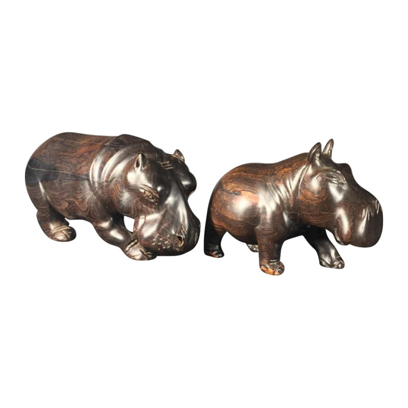 Suite of 2 HIPOPOTAMES sculptures in Macassar ebony, circa 1940