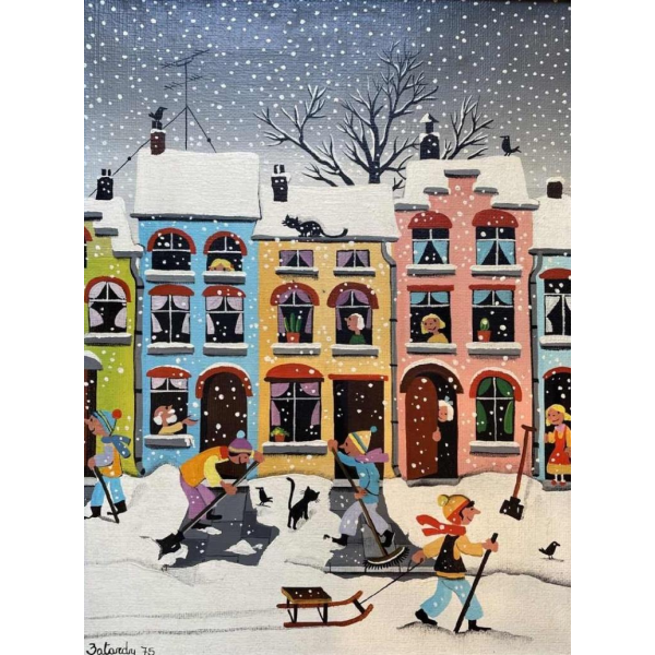Marie-Louise BATARDY (1943-) « Jeux sous la neige » hst 30x24 cm