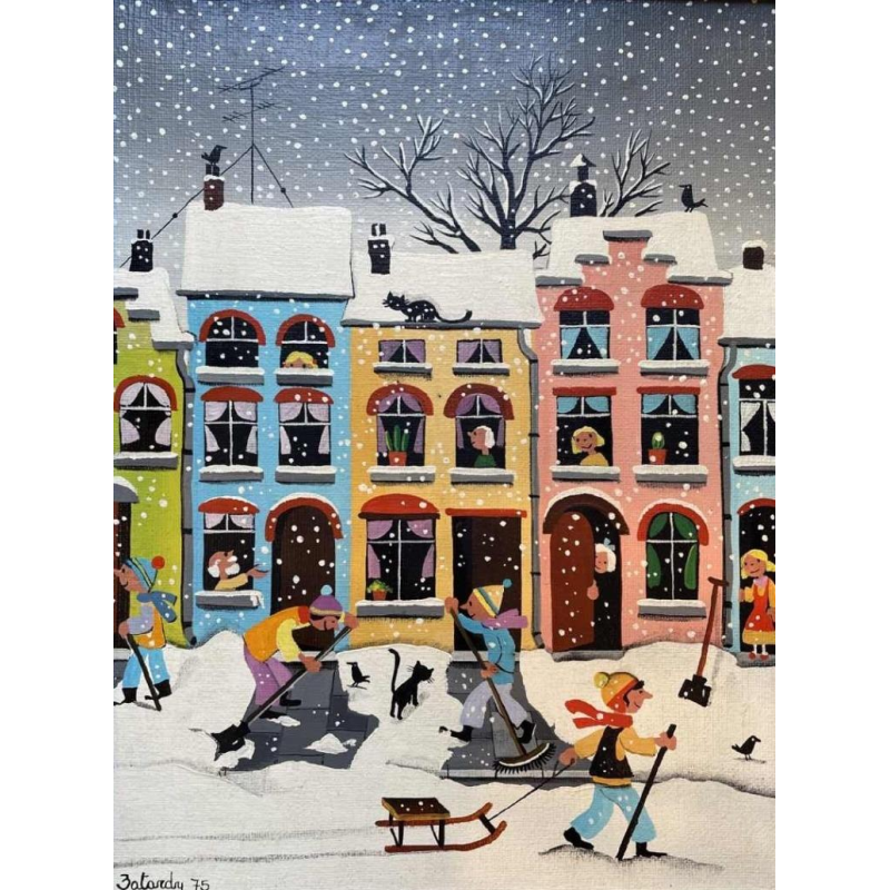 Marie-Louise BATARDY (1943-) « Jeux sous la neige » hst 30x24 cm