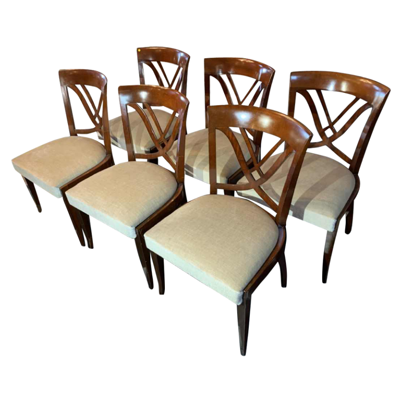 DE COENE Frères, modèle ' Paris Brillat ' Série 6 Chaises Art Déco Acajou, 1938