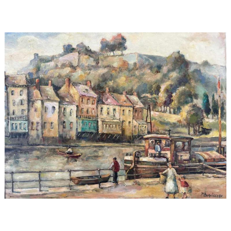 Pol Duruisseau «Namur, bord de Sambre et Citadelle» peinture huile sur toile