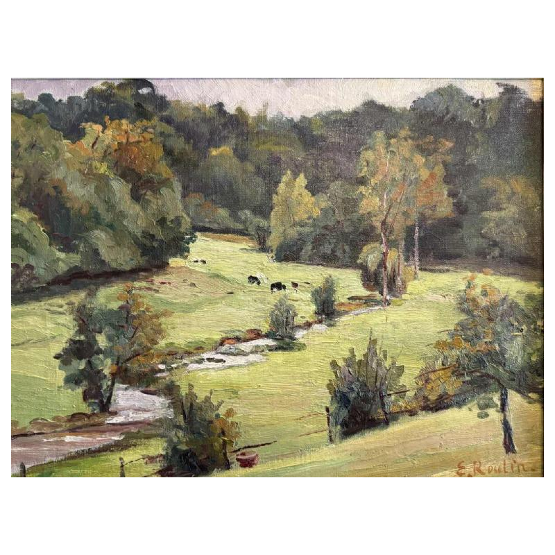 Émile ROULIN (around 1958): « Bucolic landscape of Condroz »