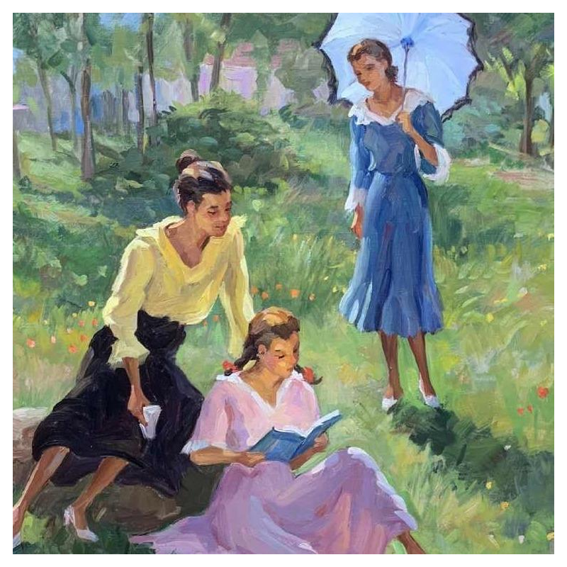 Ellen de Tombay (1918-1998) "Que peuvent-elles bien lire ?" hst 74x60 cm