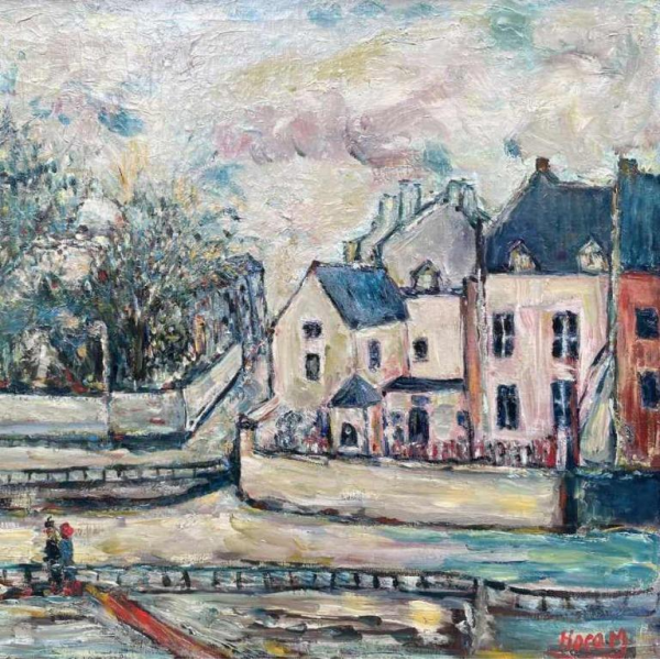 Marcel Hocq (1933-2021):Namur, la maison rose-quai des Joghiers - Sambre"