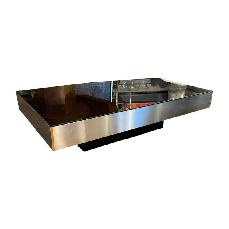 Willy Rizzo pour Cidue (attr) table basse, verre miroir, aluminium brossé 1970s