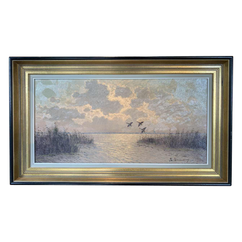 Paysage "Envol de canards sauvages"' signé en bas à droite