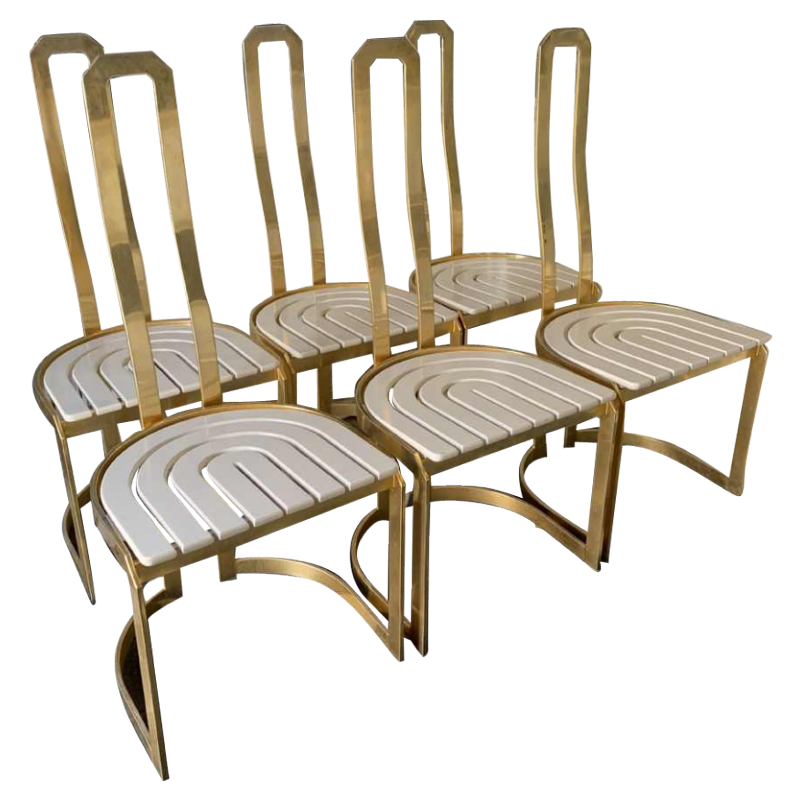 KELLY WEARSTLER " Elliott ", Série de 6 chaises à diner Hollywood Regency, 1970s