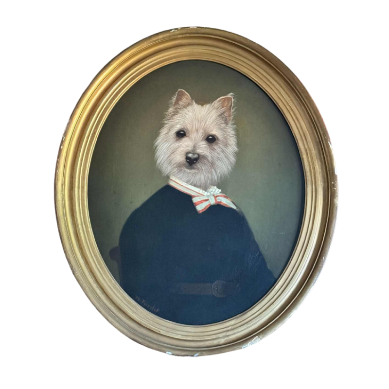 Thierry PONCELET 'Chien terrier blanc', peinture, huile sur toile marouflée sur panneau