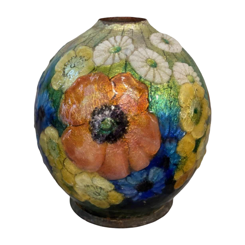 Camille FAURE (1874-1956) vase émaillé à motif floral art deco