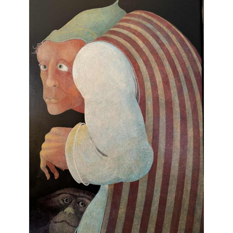 Jean-Pierre FELIX (1938-): l'homme et le singe - peinture