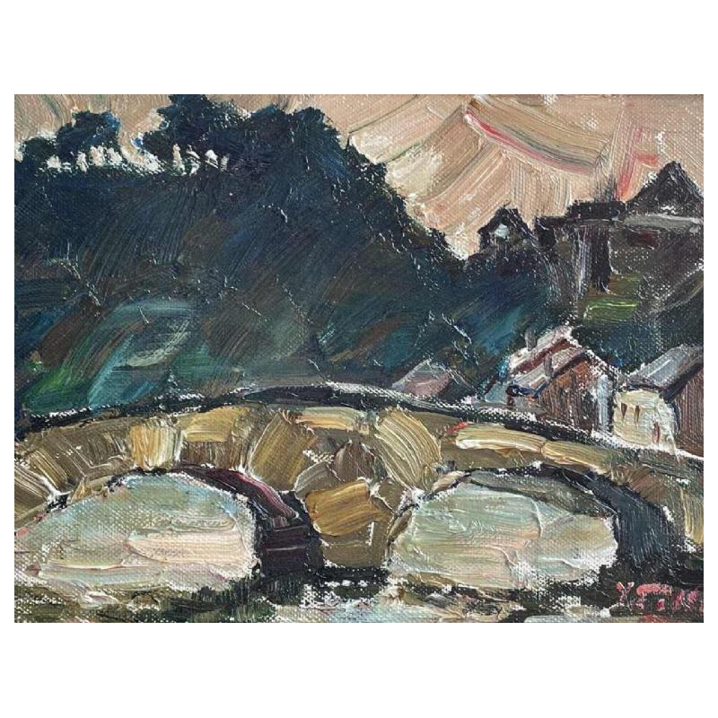 Yvonne TELLIER (1917-2007) « Vieux pont à Vresse » huile sur toile 16x24 cm