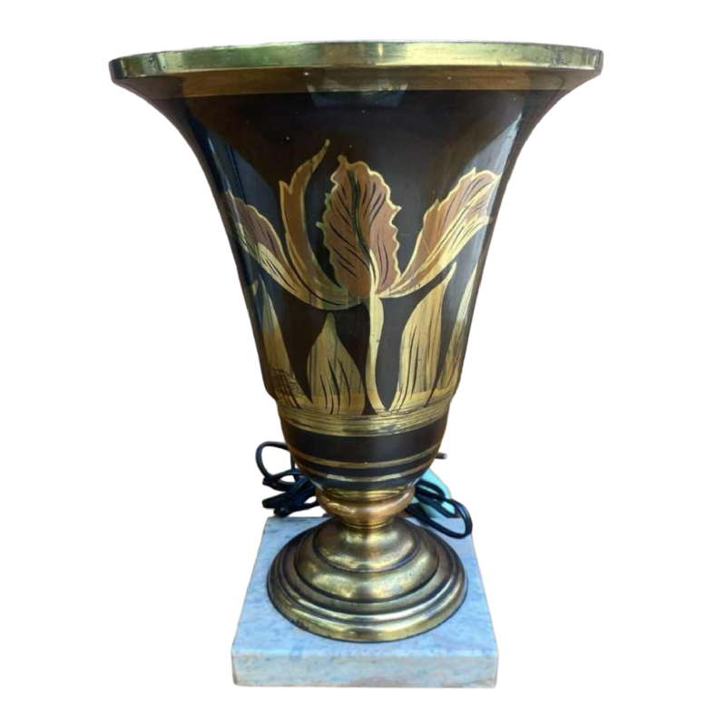 A. Ducobu, lampe Art Déco à poser / de bureau, métal laqué, décor floral stylisé, France ca 1930s