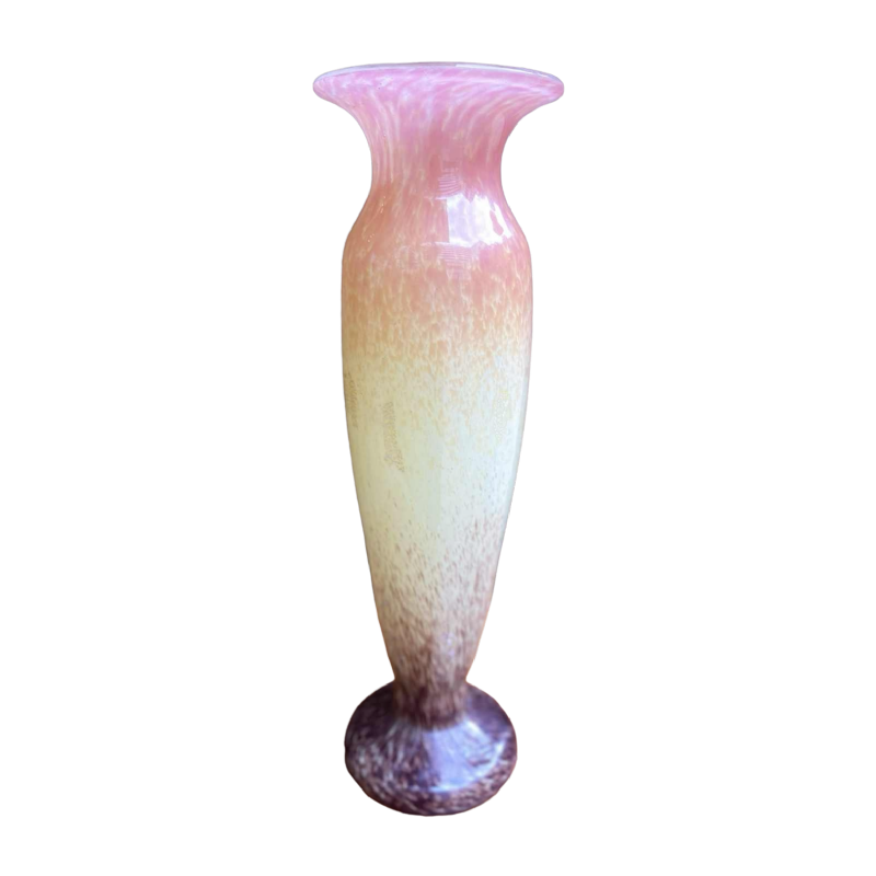 André Delatte, vase Art Déco à Inclusion d'argent, verre marmoréen Jaune, Nancy 1920