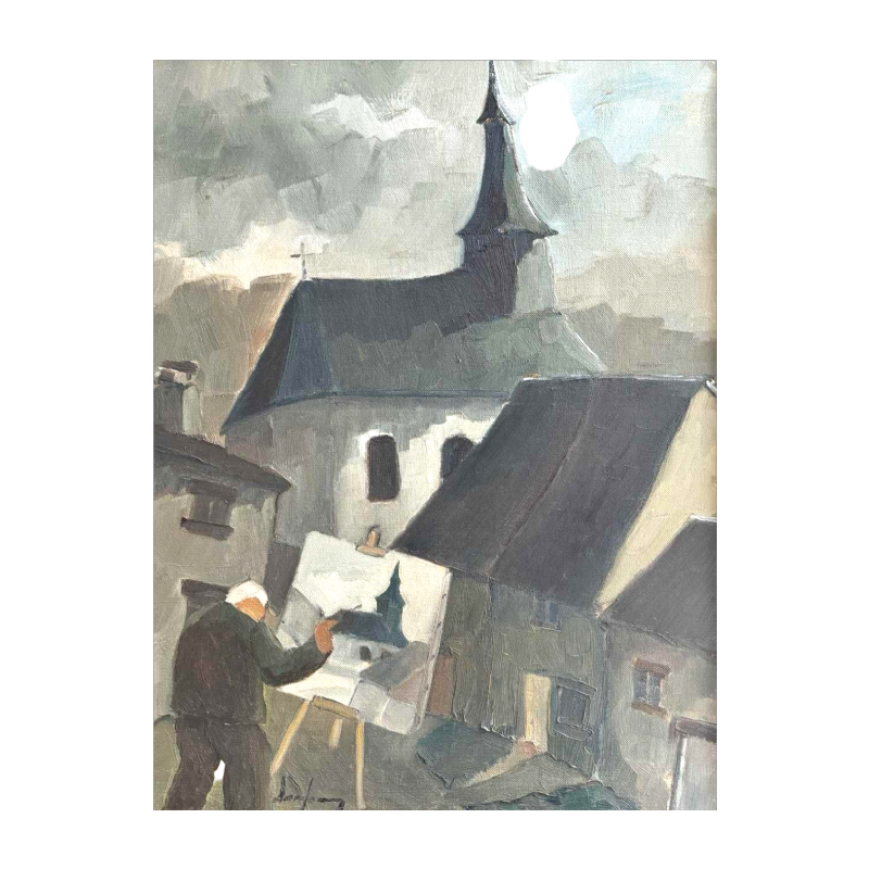 Option: Milo DARDENNE (1938-): «Milo peint Laforêt » peinture huile sur toile