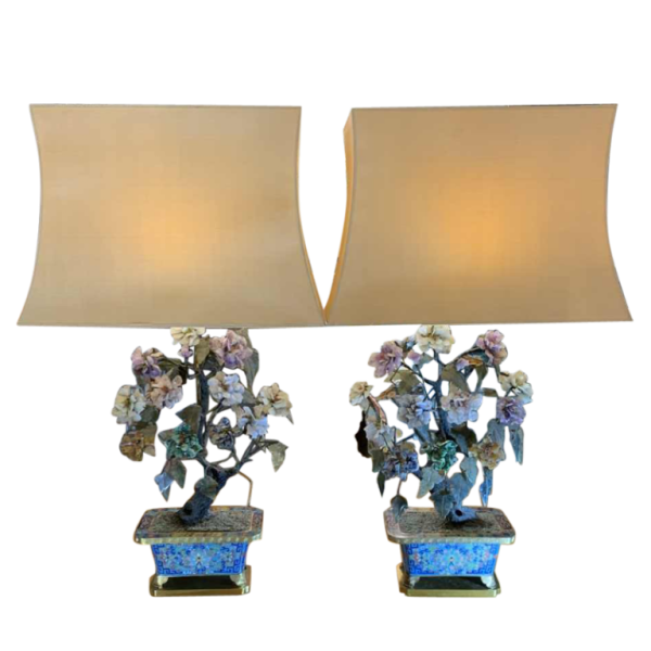 Pair of Bronze Enamel Cloisonné Planters / Lamps, China Qing Dynasty Jiaqing