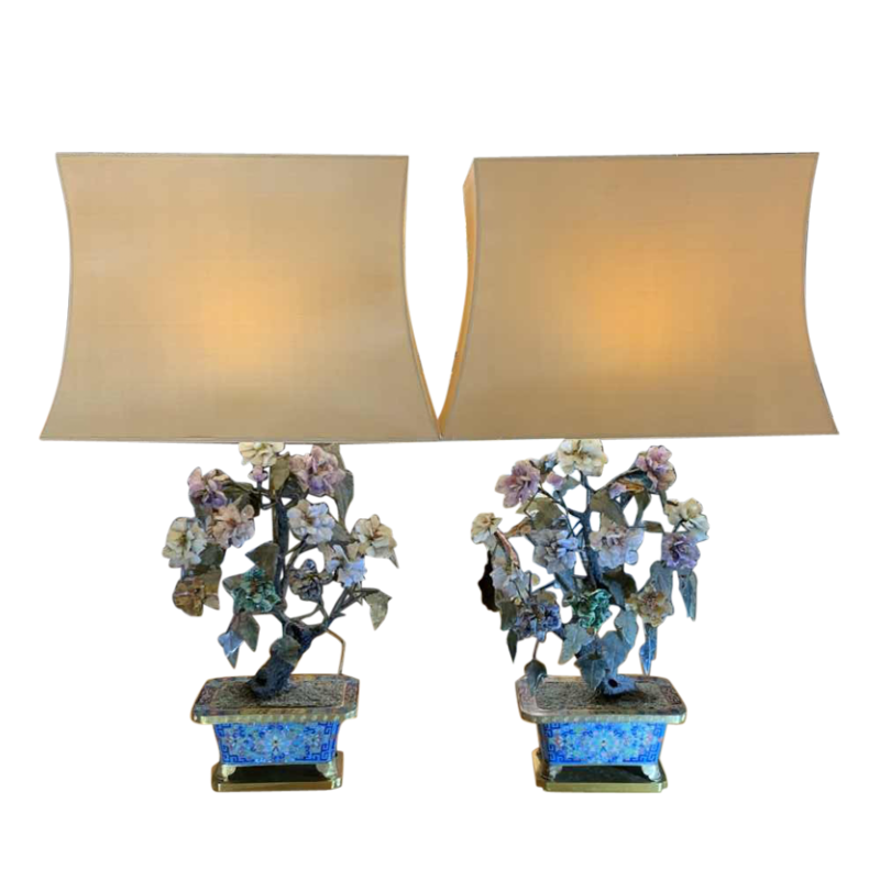 Paar Cloisonné geëmailleerde bronzen plantenbakken / lampen, China Qing Dynasty