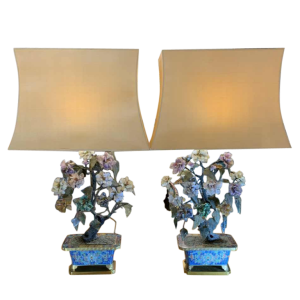 Pair of Bronze Enamel Cloisonné Planters / Lamps, China Qing Dynasty Jiaqing