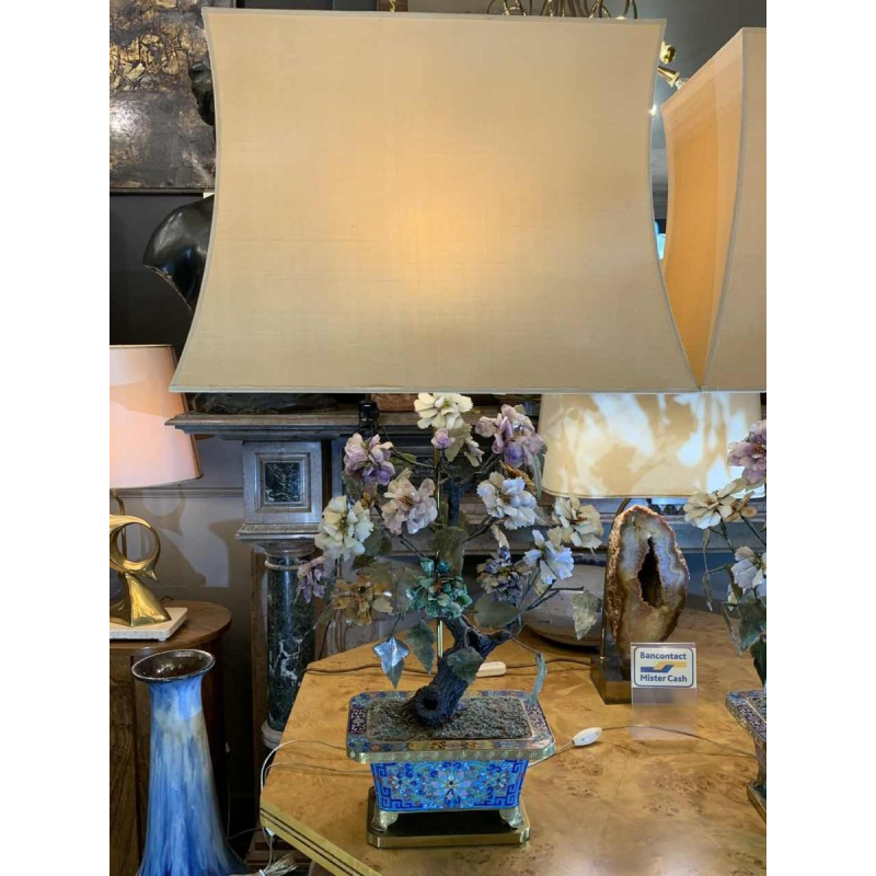 Paire de Jardinières Lampes Bronze Emaux Cloisonnés Chine Dynastie Qing Jiaqing