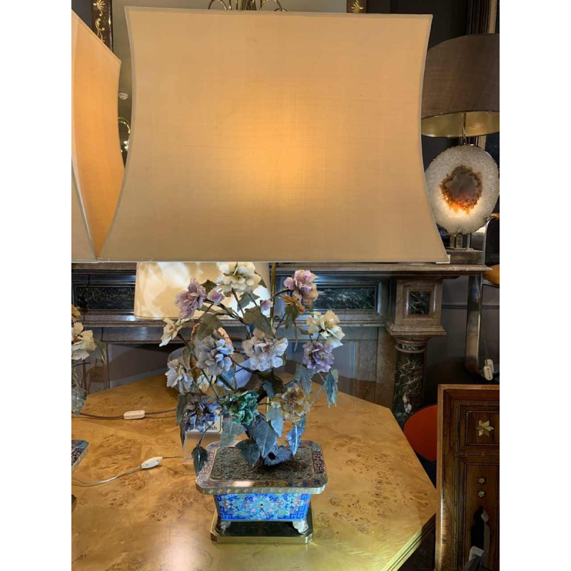 Paire de Jardinières Lampes Bronze Emaux Cloisonnés Chine Dynastie Qing Jiaqing