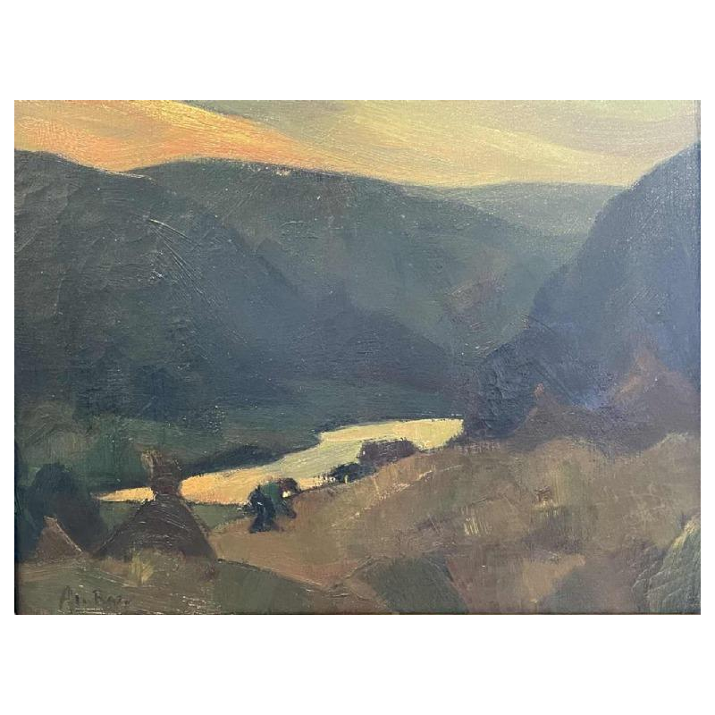 Albert RATY (1889-1970): « Paysan près de la Semois au coucher du soleil »