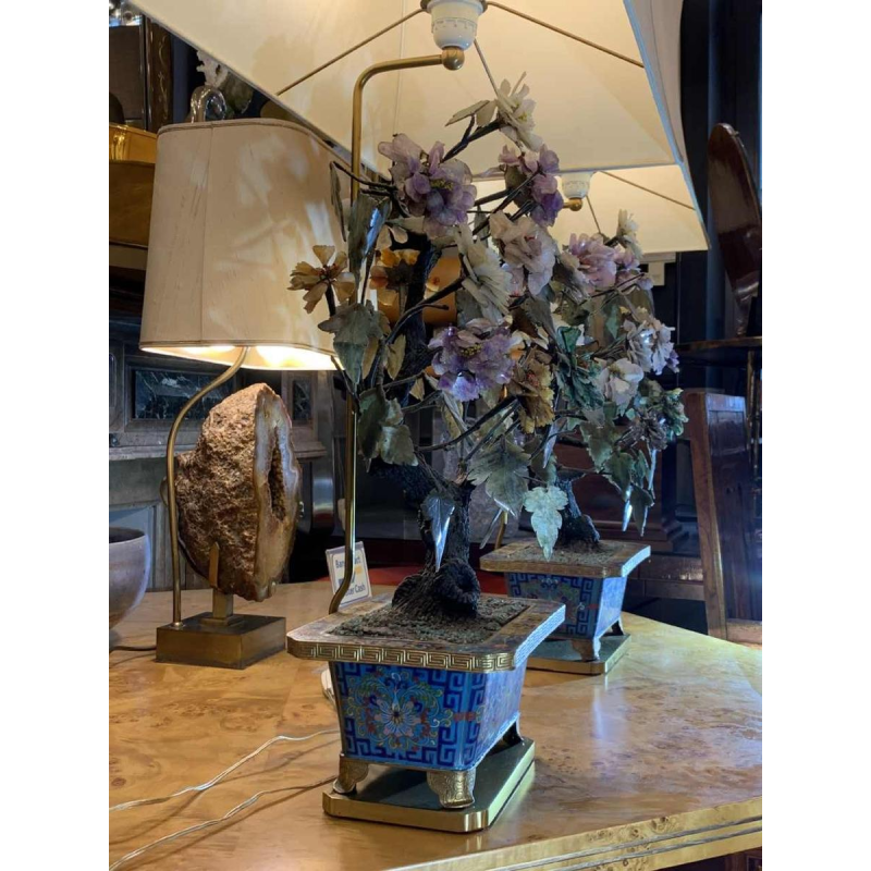 Paire de Jardinières Lampes Bronze Emaux Cloisonnés Chine Dynastie Qing Jiaqing