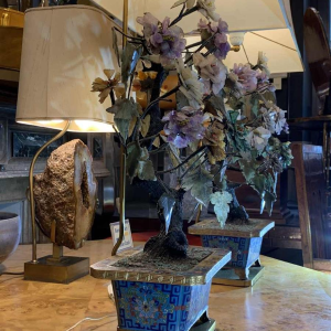 Paire de Jardinières Lampes Bronze Emaux Cloisonnés Chine Dynastie Qing Jiaqing