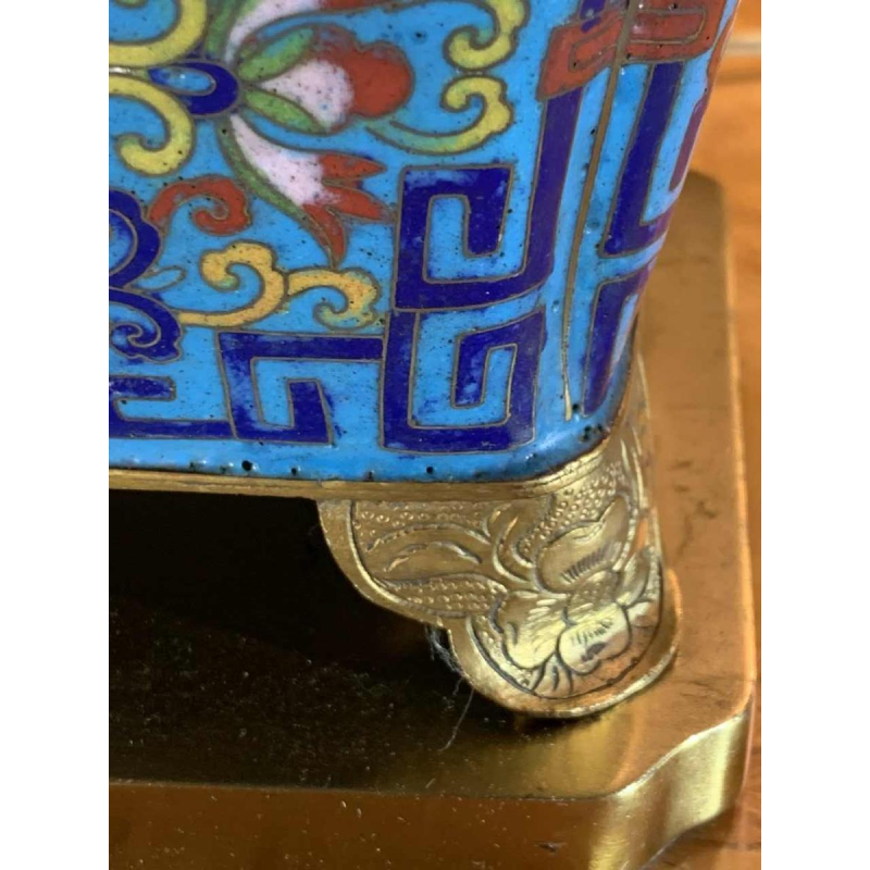 Pair of Bronze Enamel Cloisonné Planters / Lamps, China Qing Dynasty Jiaqing