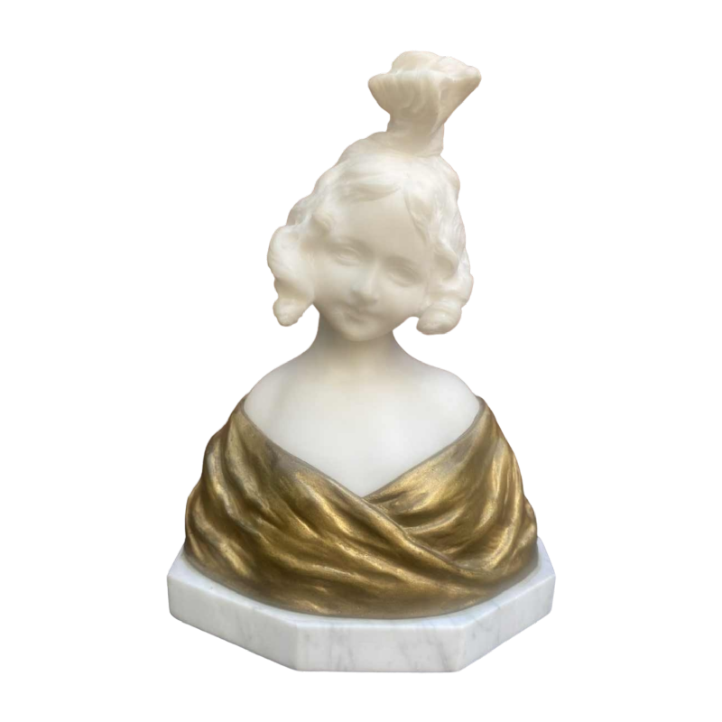 Antoine Nelson, sculpture buste de Jeune femme, bronze et marbre