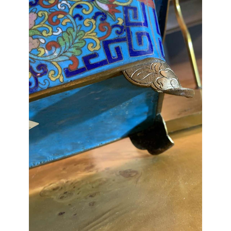 Pair of Bronze Enamel Cloisonné Planters / Lamps, China Qing Dynasty Jiaqing