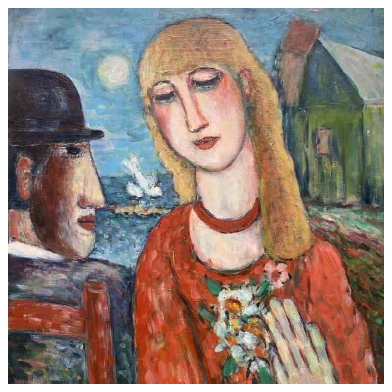 Marcel HOCQ (1933-): "De jonge meisje met boeket van bloemen" olie op doek