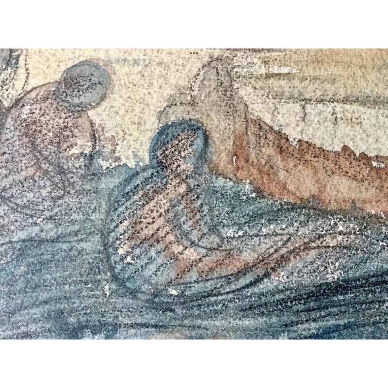 Eugène Laermans, tekening Les baigneuses gemengde techniek op papier, Belgische school 1916