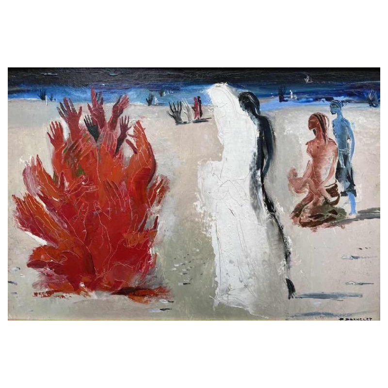 Paul DAXHELET (Liège 1905-1993) Paysage surréaliste hsc 25x40 cm