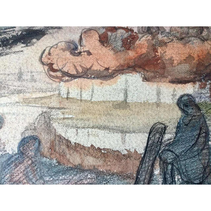 Eugène Laermans, tekening Les baigneuses gemengde techniek op papier, Belgische school 1916