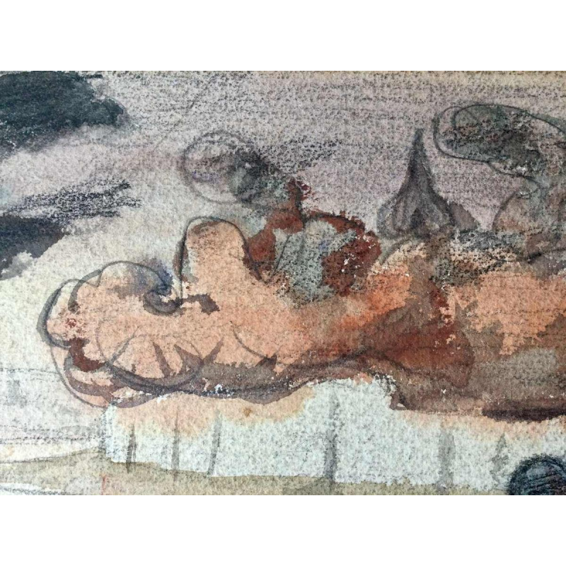 Eugène Laermans, drawing Les baigneuses mixed media on paper, Belgian school 1916