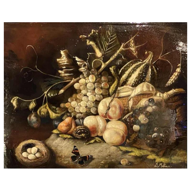 Danielle MOLINA (1939-) : nature morte aux fruits hsc 23x29 cm