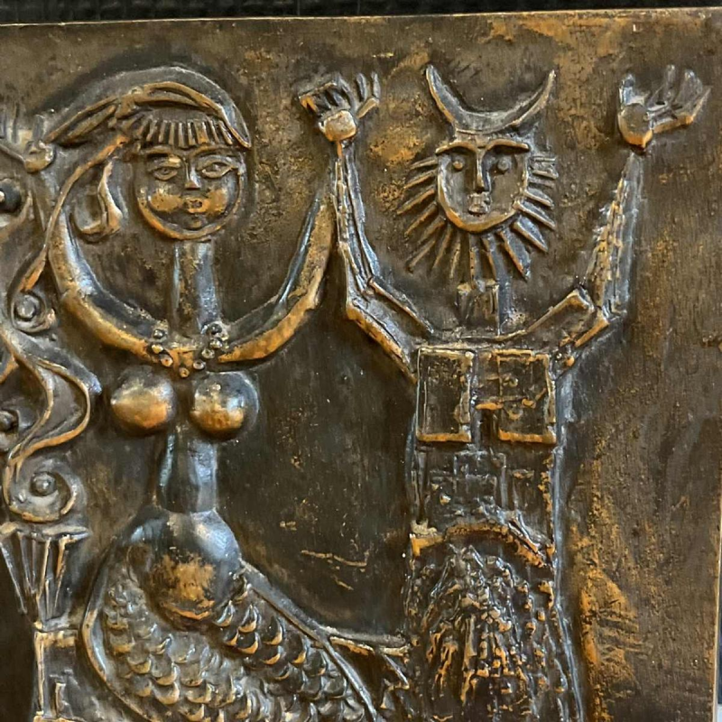 Ottó Kopcsányi 'Centaur & Mermaid' expressionistisch brutalistisch muur sculptuur beeld ca 1950