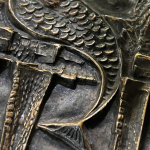 Ottó Kopcsányi 'Centaur & Mermaid' Expressionist Brutalist wall sculpture ca 1950