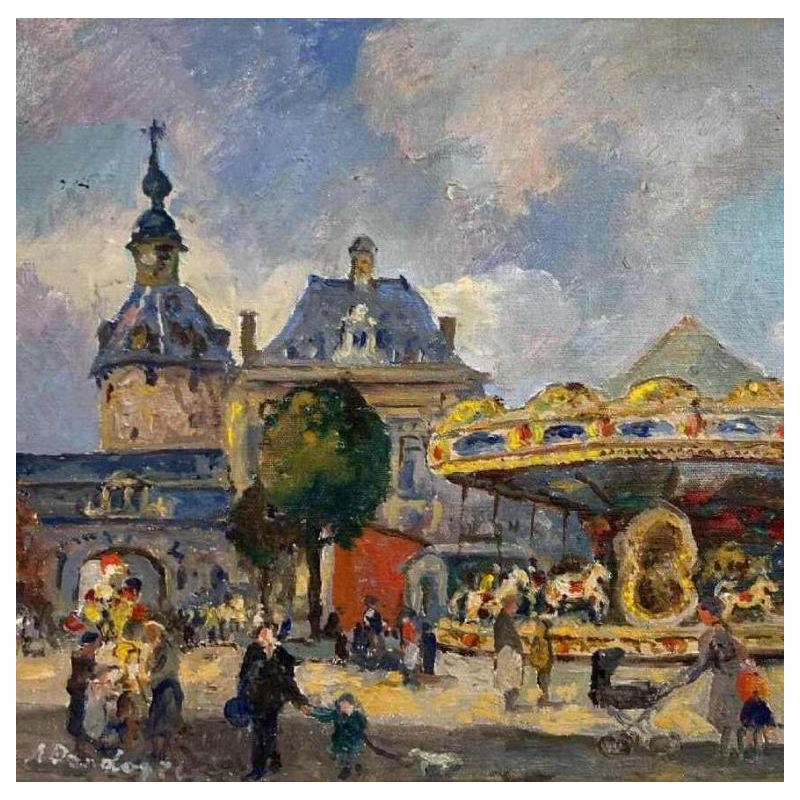 Huile sur toile d'Albert DANDOY Carrousel Place d'Armes Namur Fêtes de Wallonie