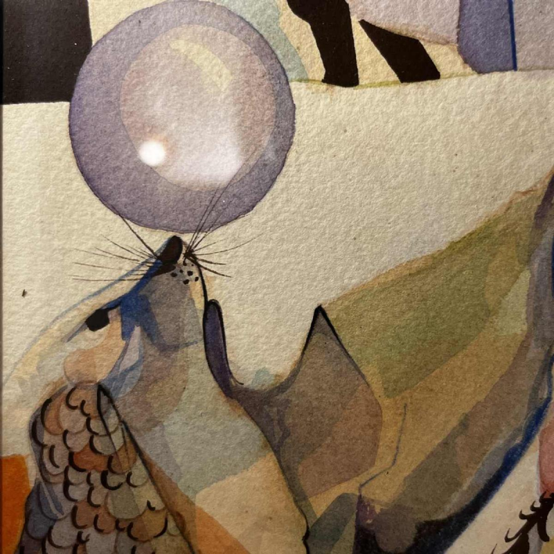 Cubo-surrealist painting, mixed technique on paper, signed and dated “David 1974“