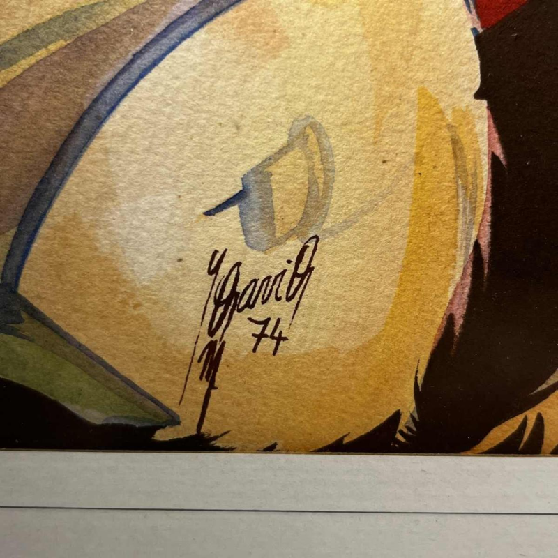 Kubo-surrealistisch schilderij, gemengde techniek op papier, gesigneerd en gedateerd “David 1974“